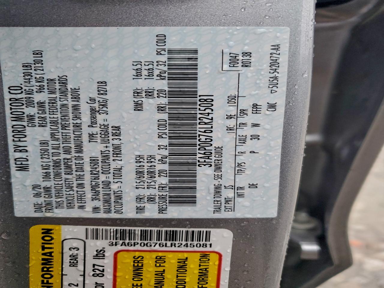 2020 FORD FUSION S photo 12