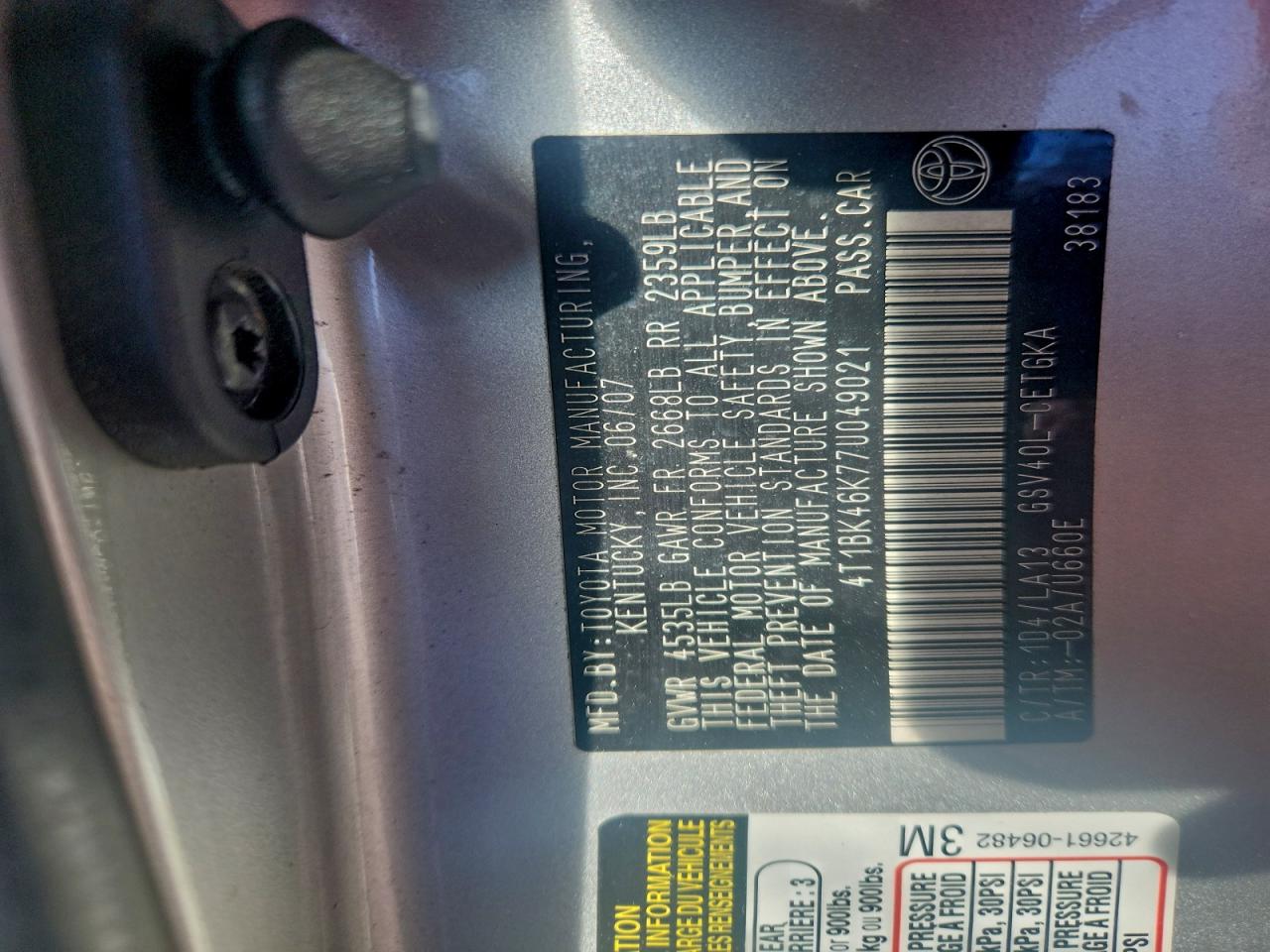 2007 TOYOTA CAMRY LE photo 23