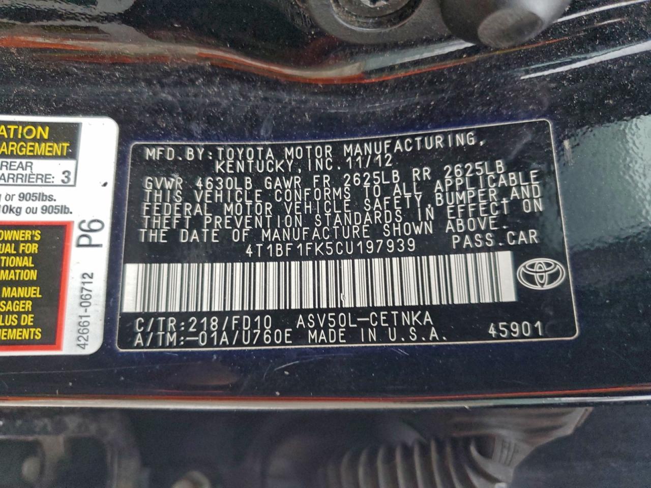 2012 TOYOTA CAMRY BASE photo 23