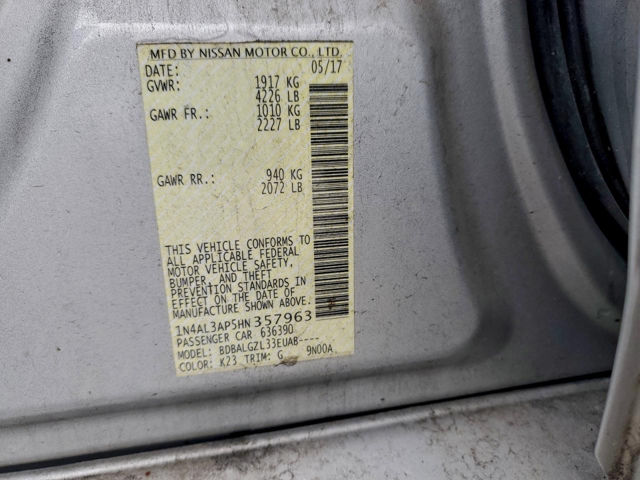 2017 NISSAN ALTIMA 2.5 photo 23