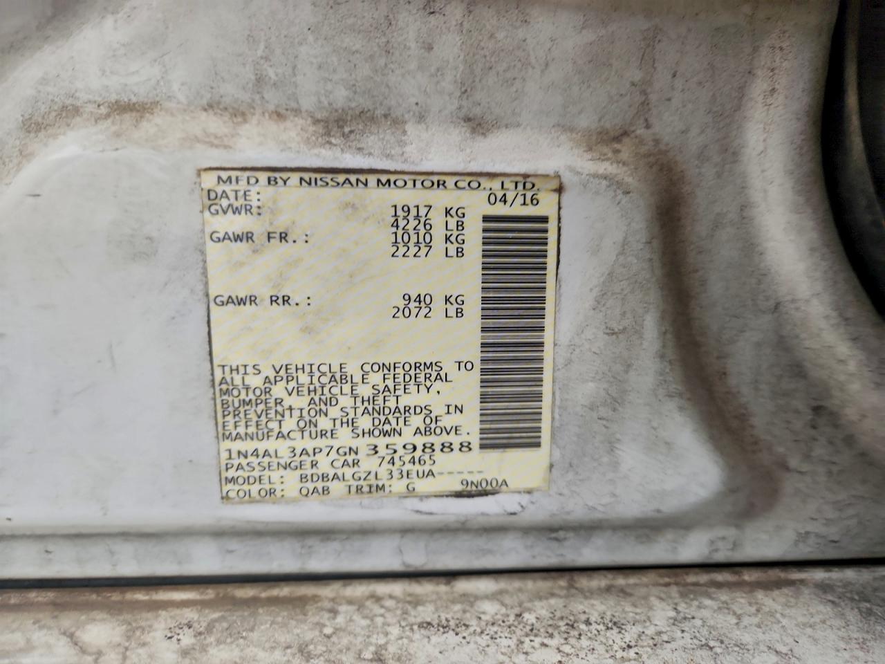 2016 NISSAN ALTIMA 2.5 photo 12
