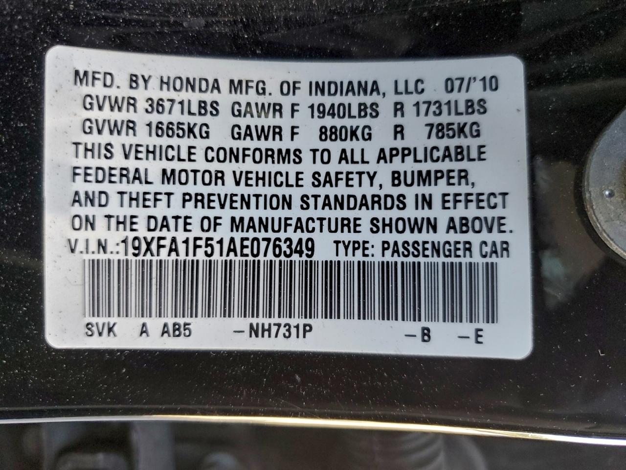 2010 HONDA CIVIC LX photo 13