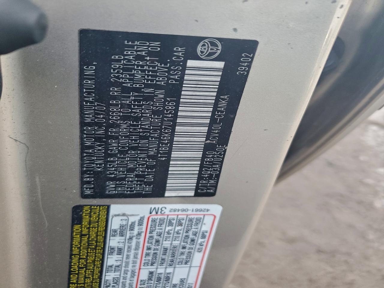 2007 TOYOTA CAMRY CE photo 34