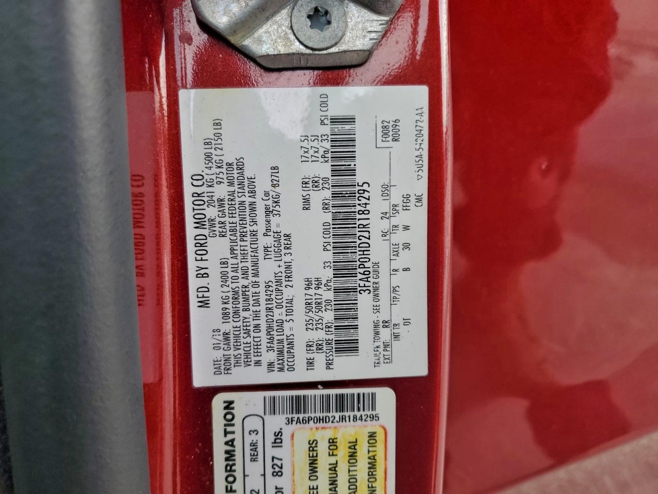 2018 FORD FUSION SE photo 13