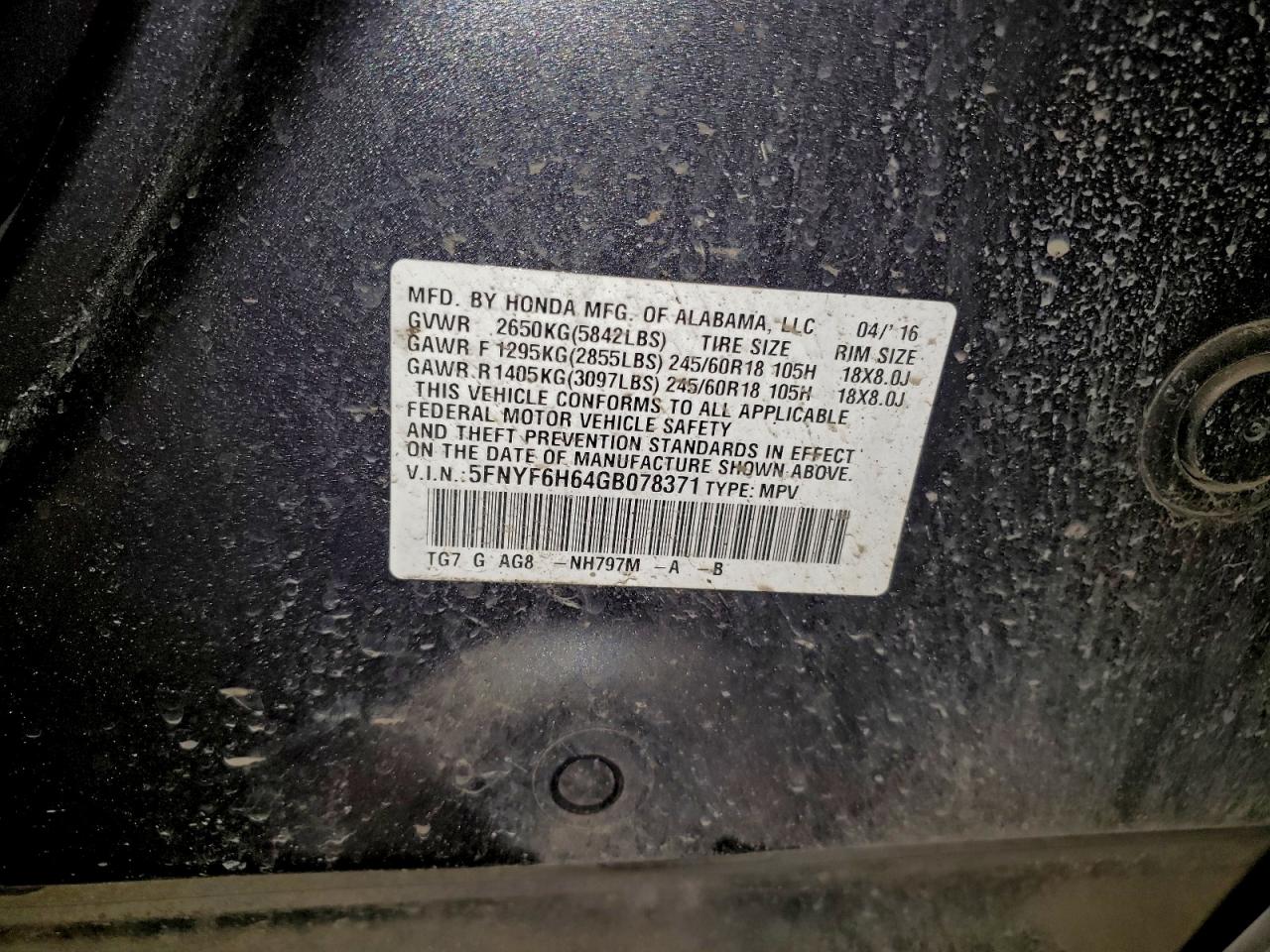 2016 HONDA PILOT EXL photo 37