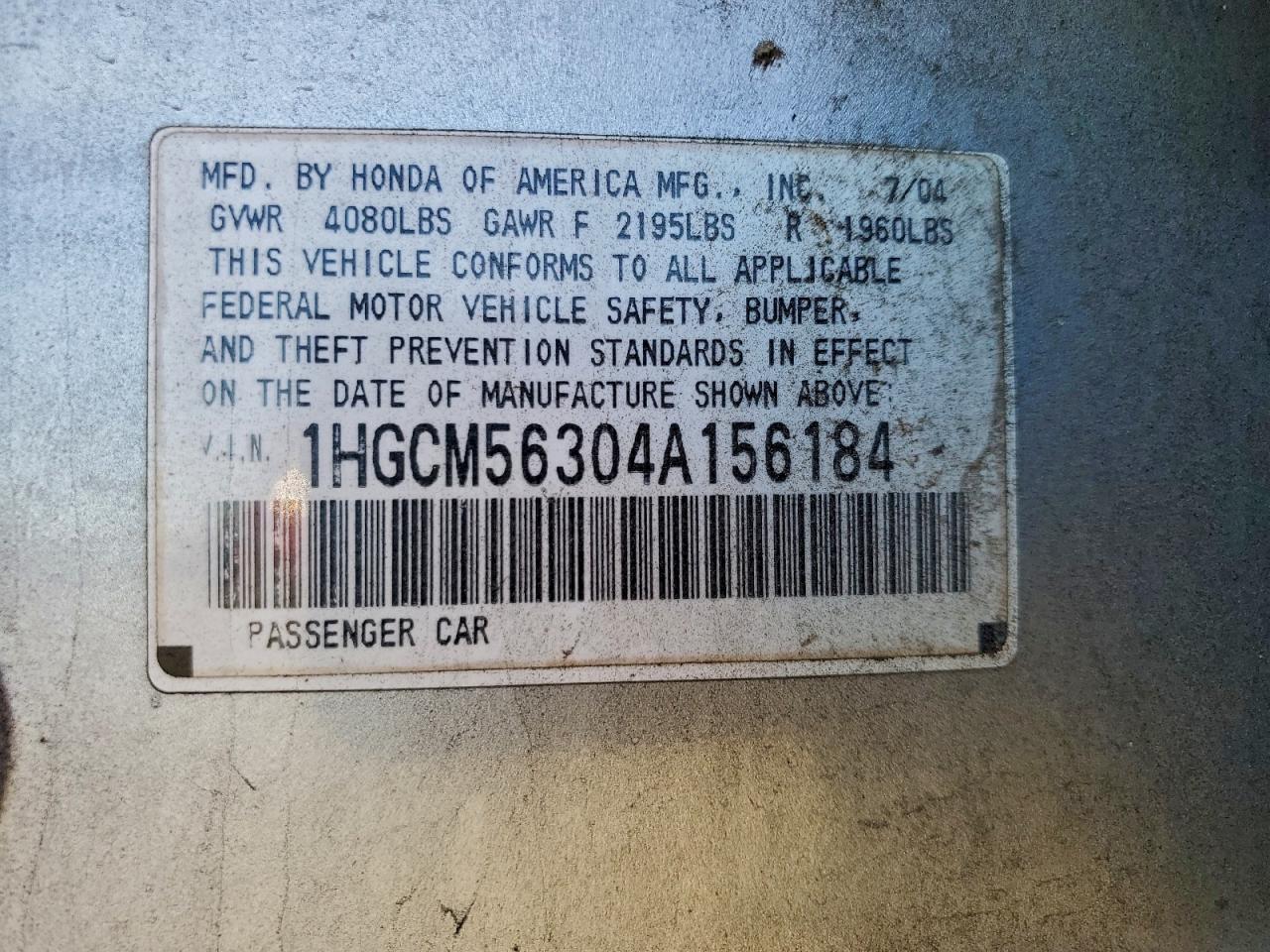 2004 HONDA ACCORD LX photo 37