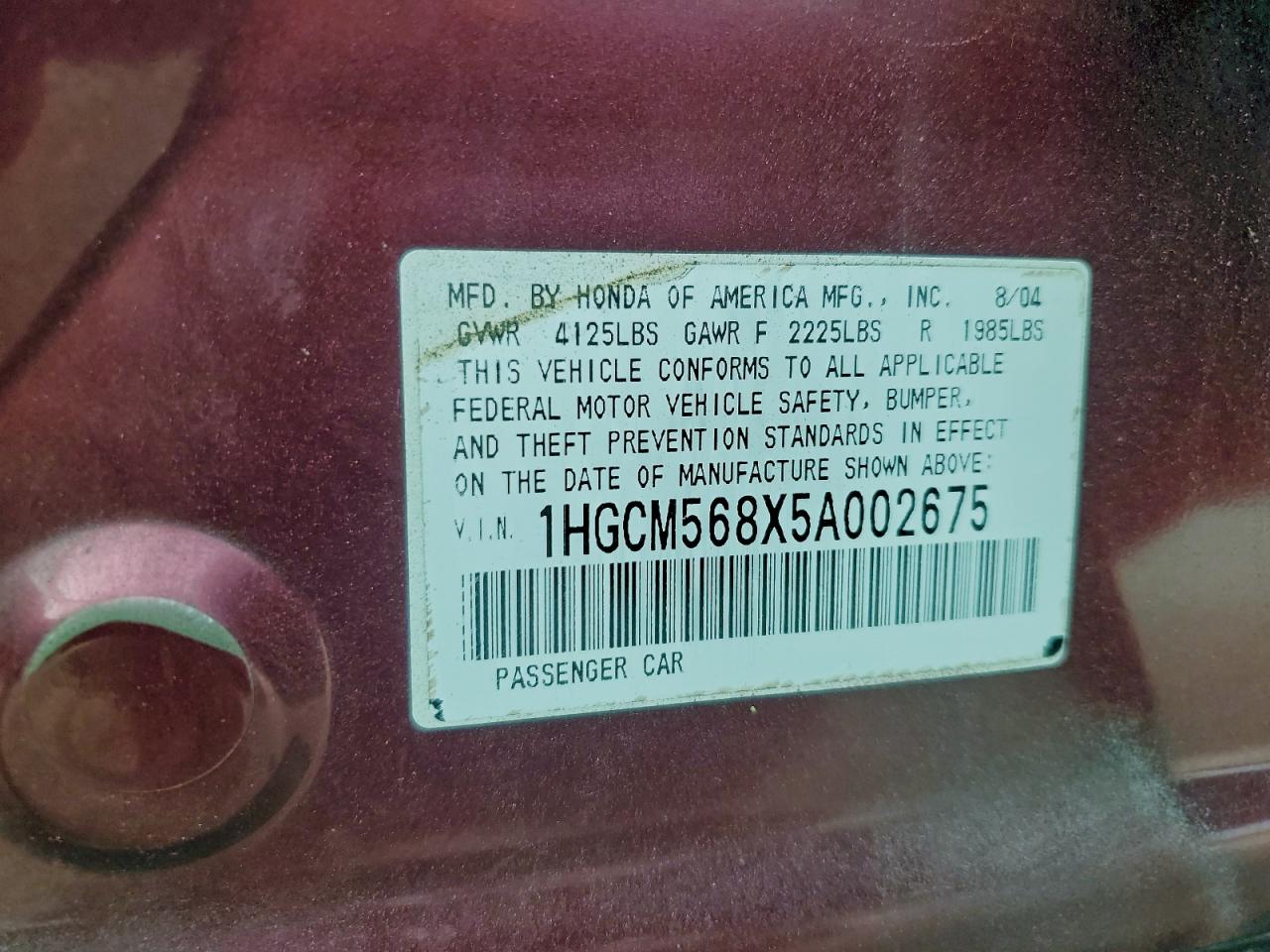 2005 HONDA ACCORD EX photo 13