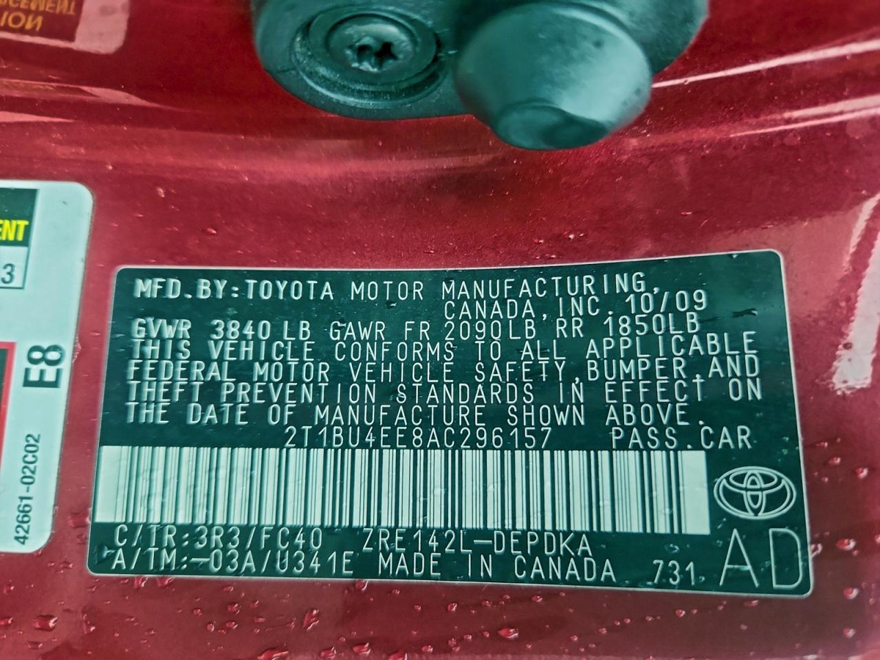 2010 TOYOTA COROLLA BASE photo 12