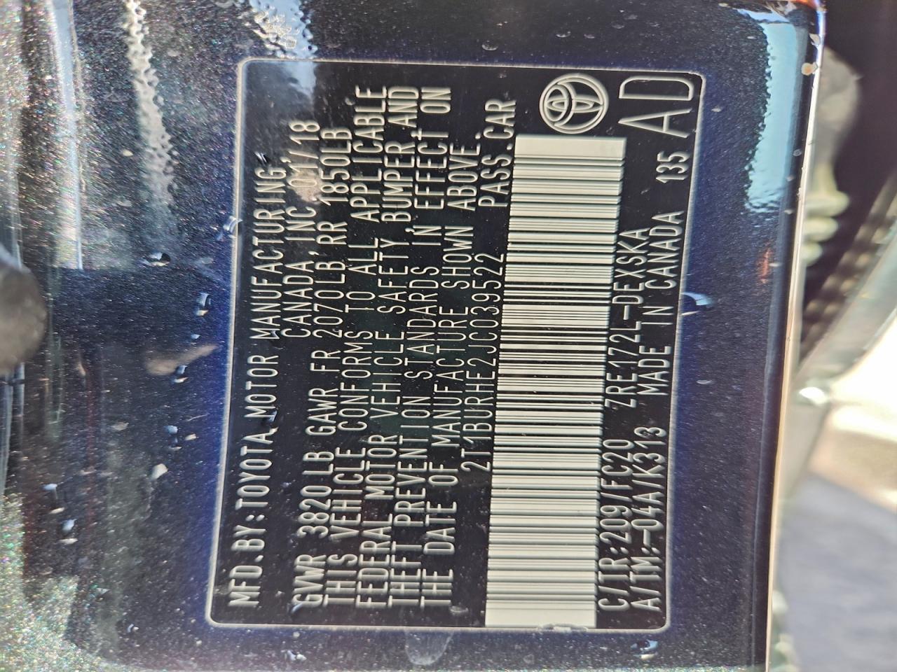 2018 TOYOTA COROLLA L photo 12