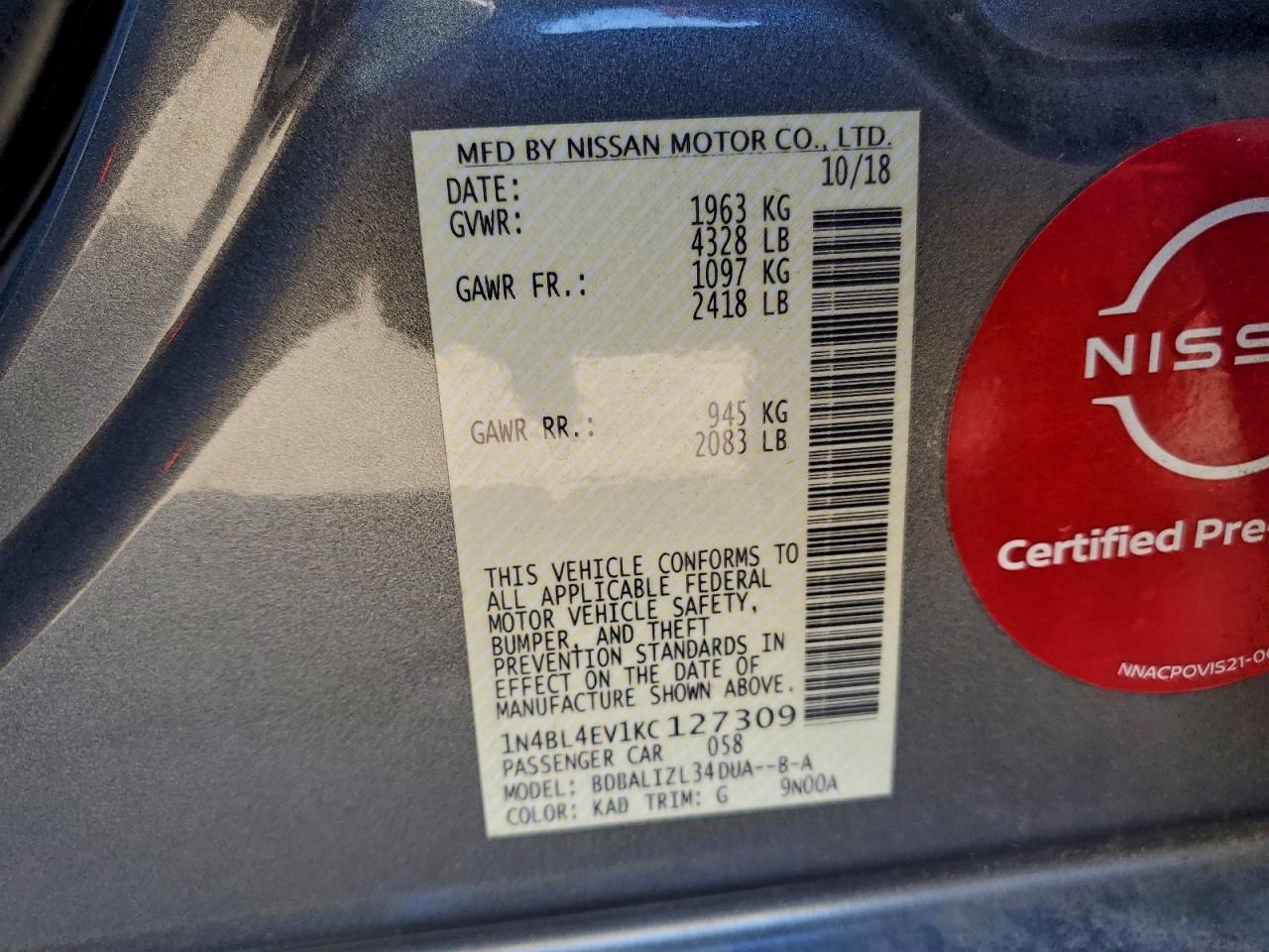 2019 NISSAN ALTIMA SL photo 12