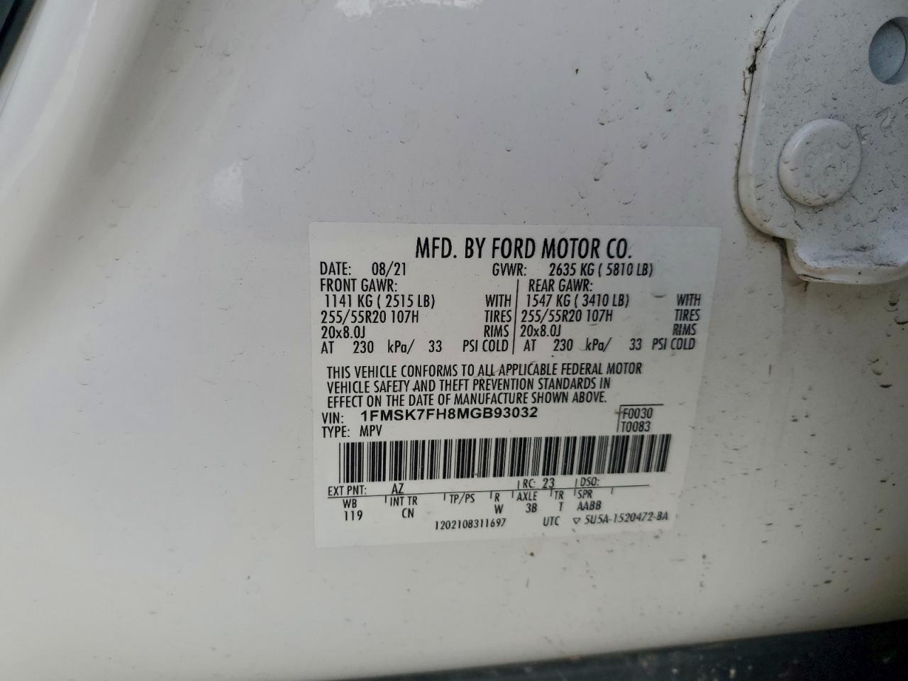 2021 FORD EXPLORER LIMITED photo 25