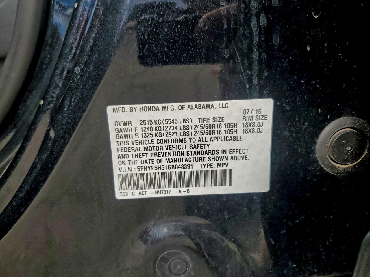 2016 HONDA PILOT EXL photo 13