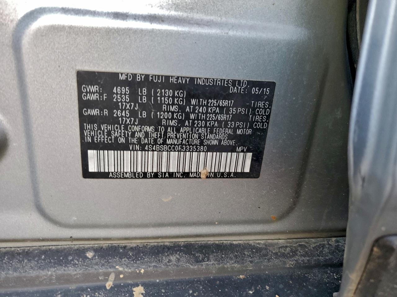 2015 SUBARU OUTBACK 2.5I PREMIUM photo 13