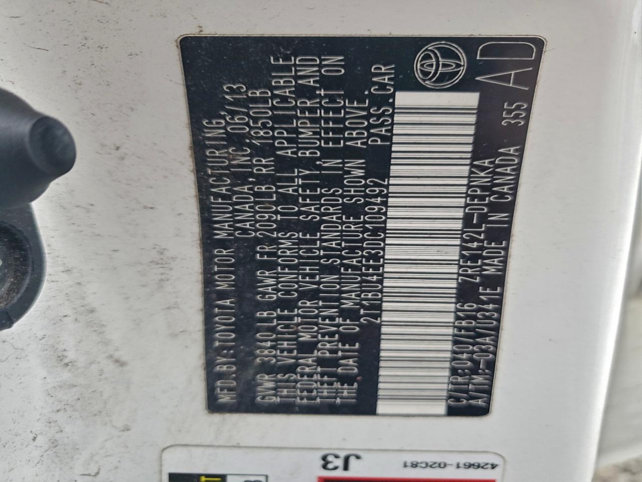2013 TOYOTA COROLLA BASE photo 12