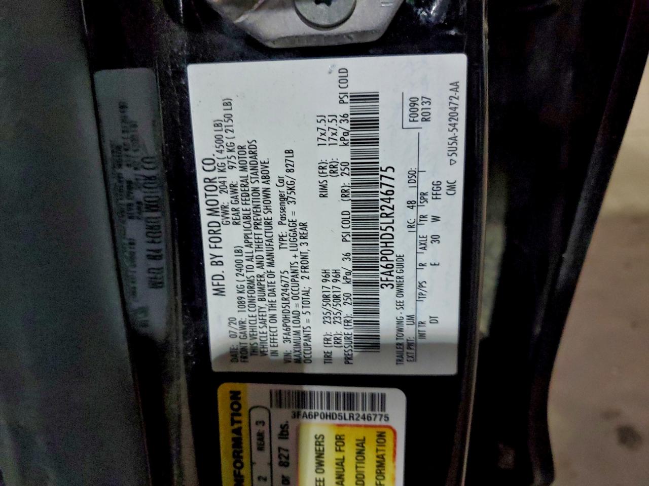 2020 FORD FUSION SE photo 23