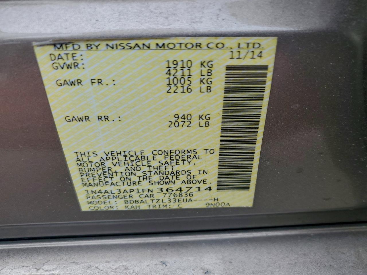 2015 NISSAN ALTIMA 2.5 photo 12