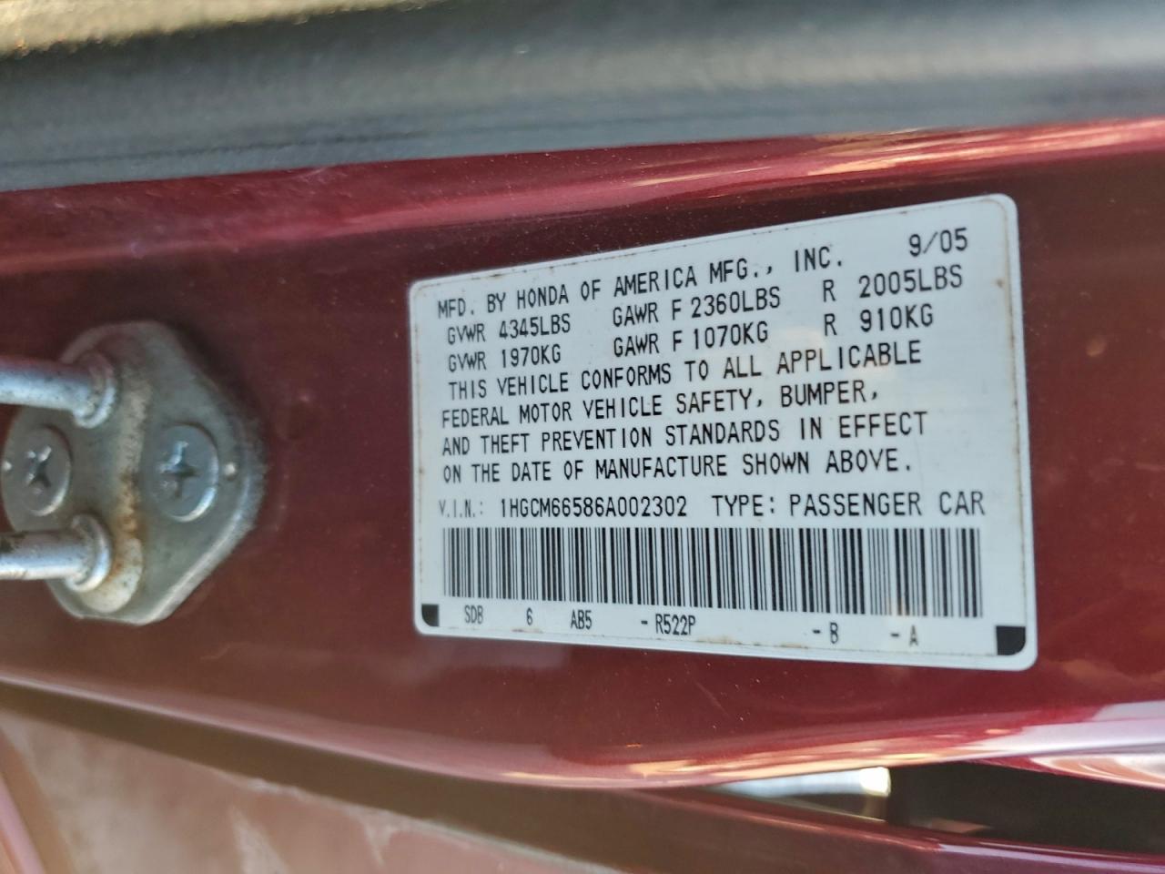 2006 HONDA ACCORD EX photo 25