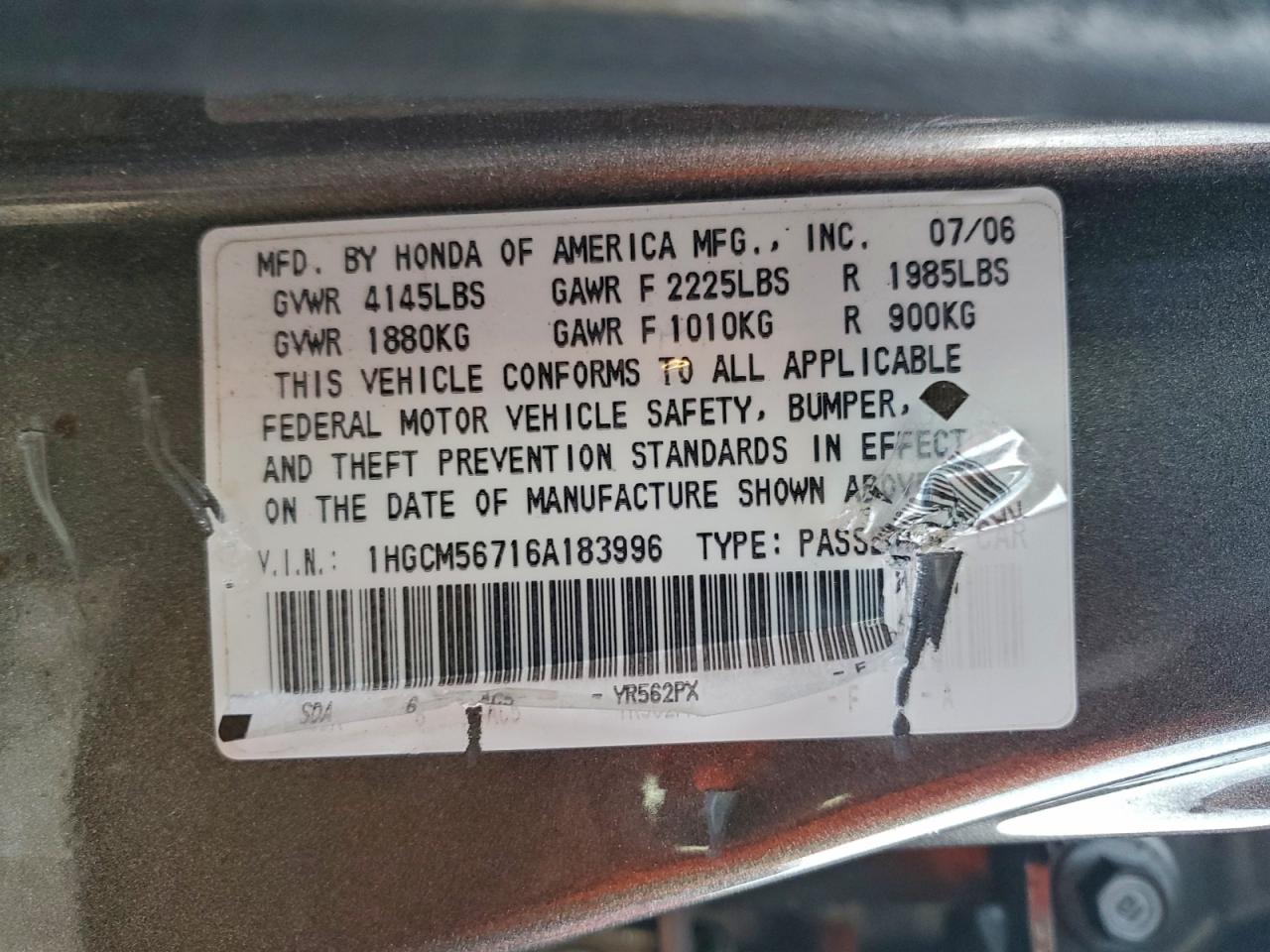 2006 HONDA ACCORD EX photo 25
