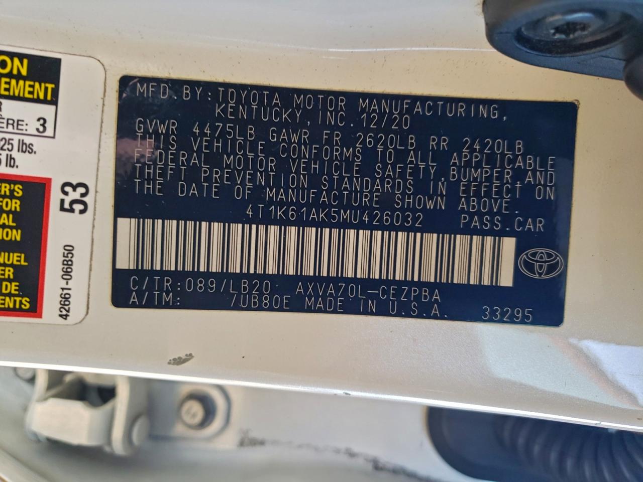 2021 TOYOTA CAMRY XSE photo 12