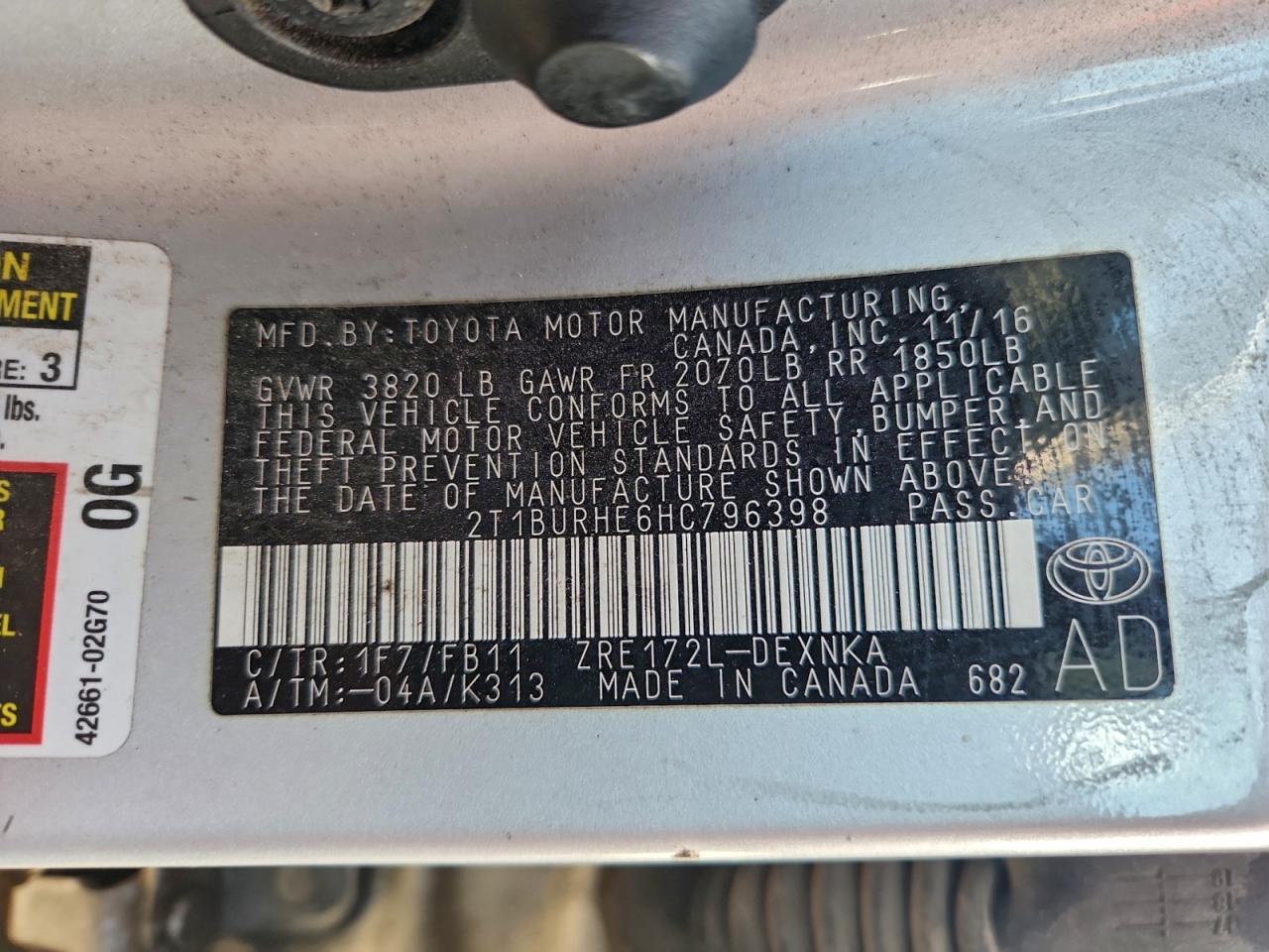 2017 TOYOTA COROLLA L photo 12