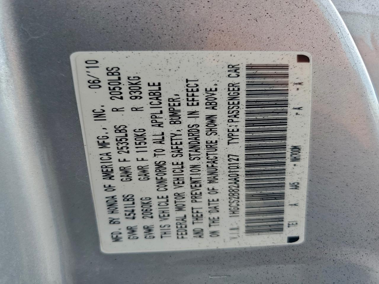 2010 HONDA ACCORD EXL photo 12