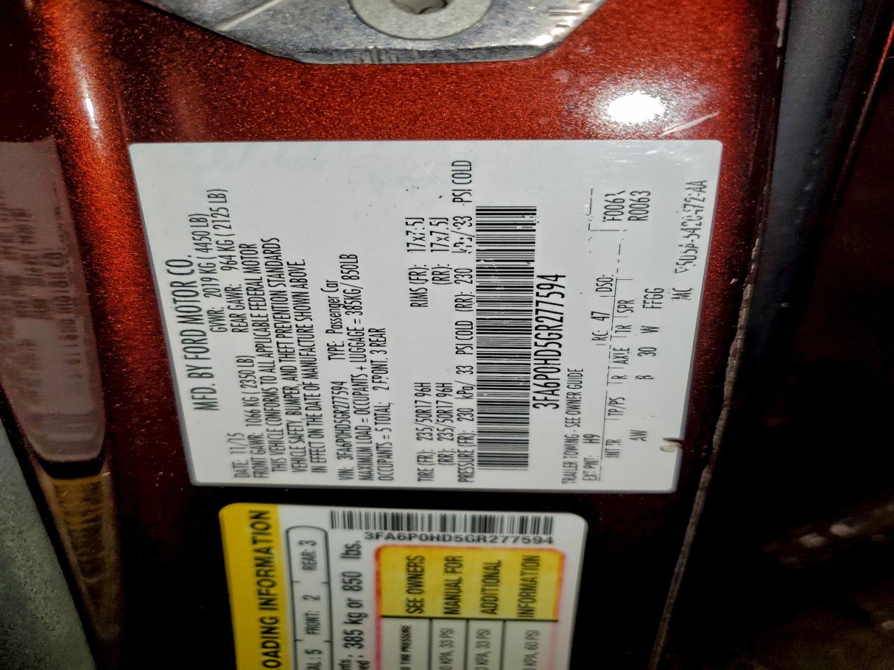 2016 FORD FUSION SE photo 12