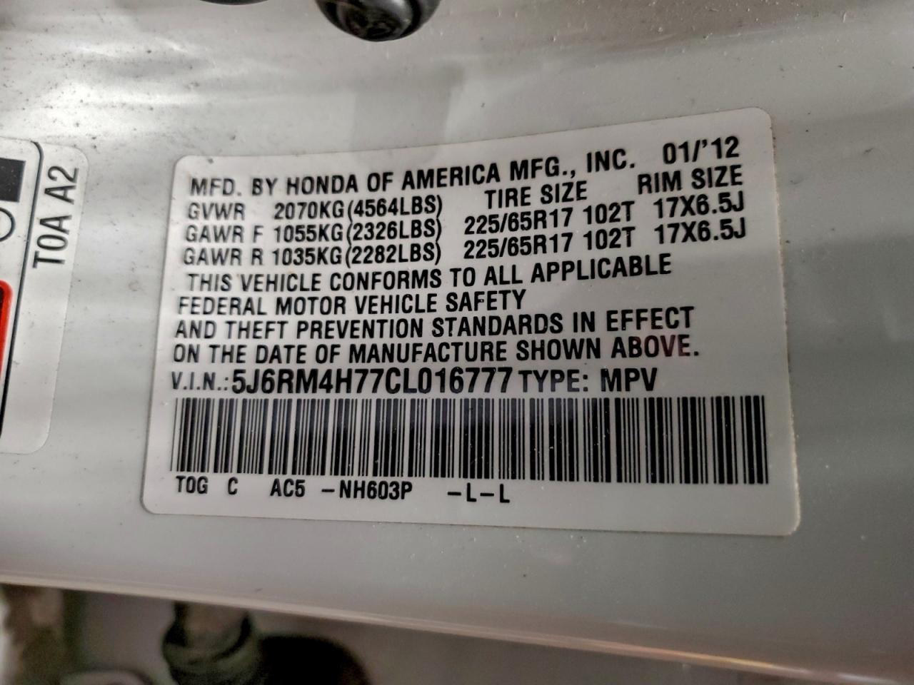 2012 HONDA CR-V EXL photo 12