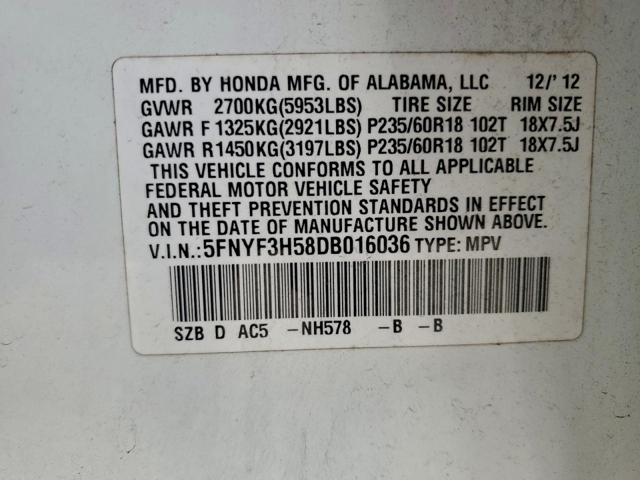2013 HONDA PILOT EXL photo 25