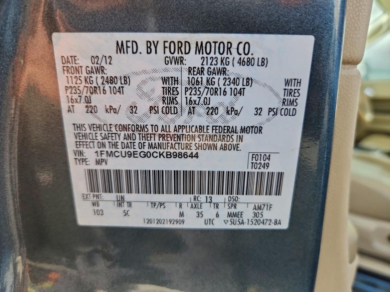 2012 FORD ESCAPE LIMITED photo 25