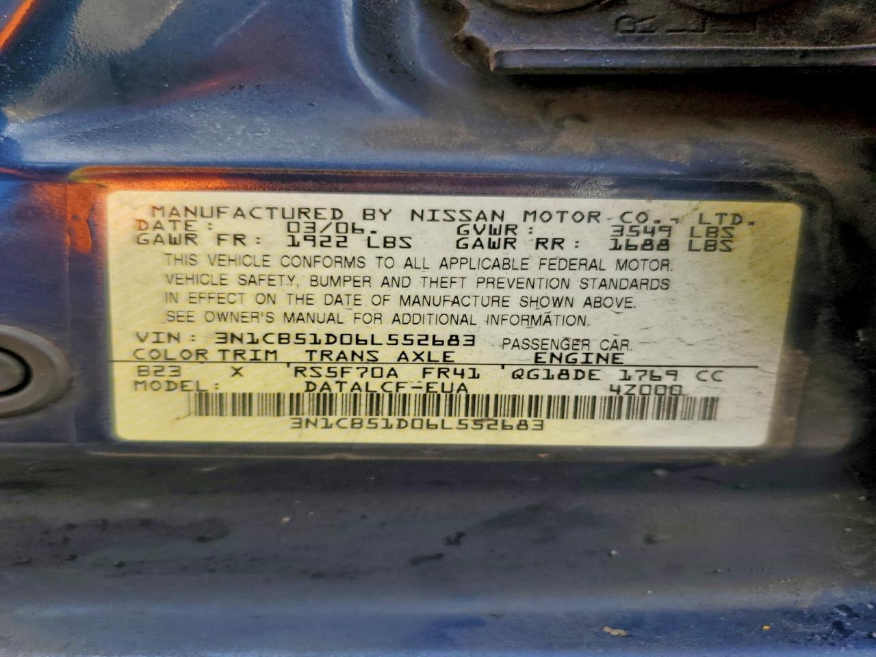 2006 NISSAN SENTRA 1.8 photo 23