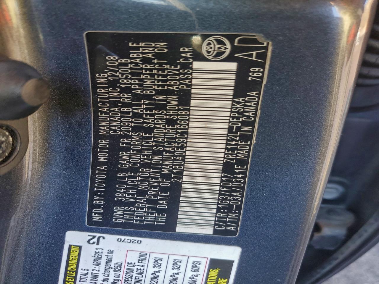 2009 TOYOTA COROLLA BASE photo 12