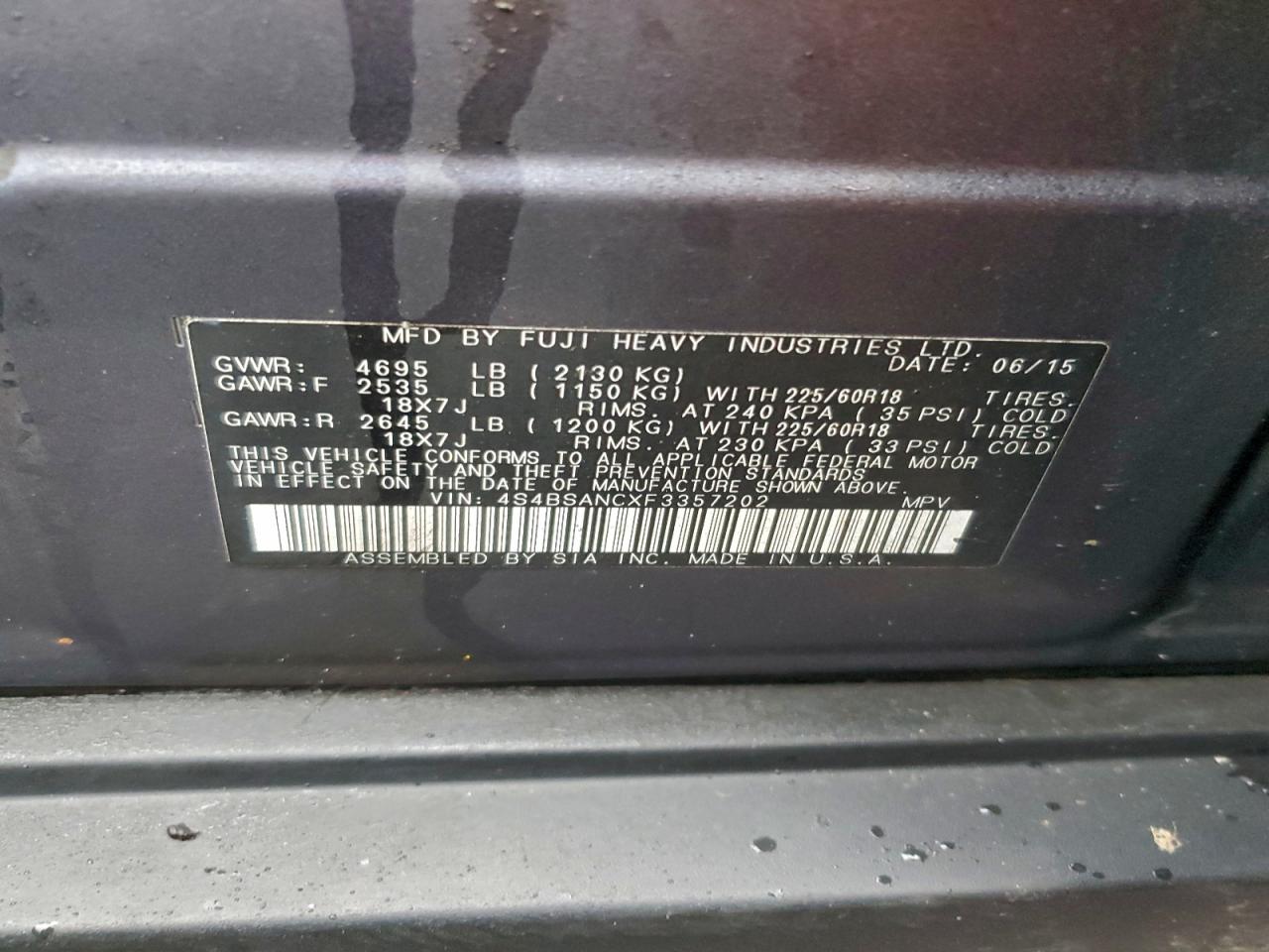 2015 SUBARU OUTBACK 2.5I LIMITED photo 37