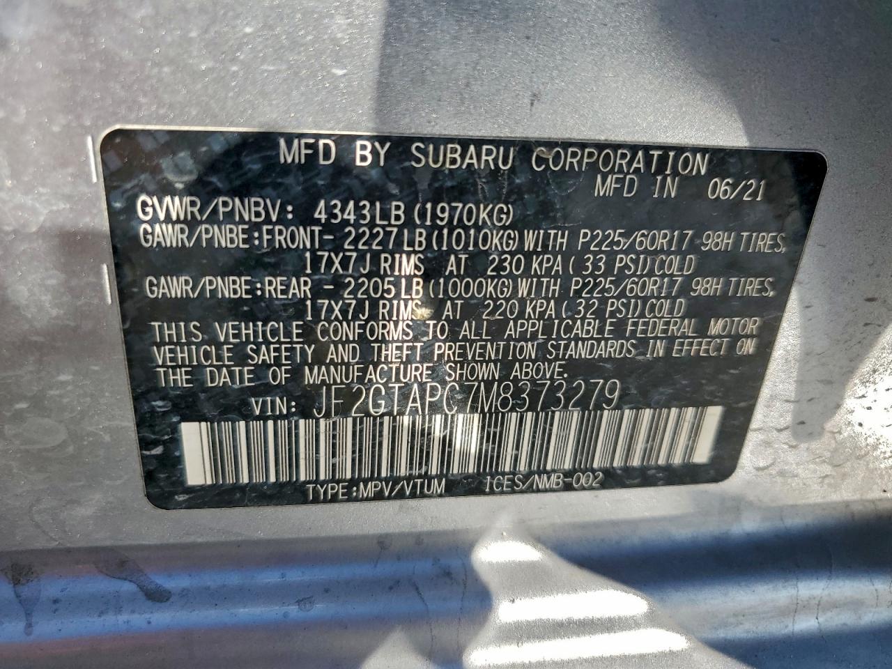 2021 SUBARU CROSSTREK PREMIUM photo 37