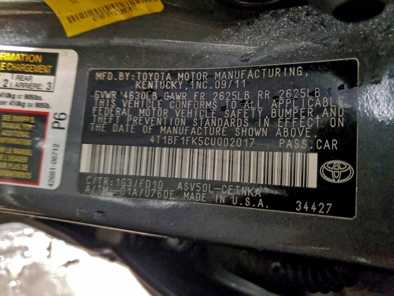 2012 TOYOTA CAMRY BASE photo 34