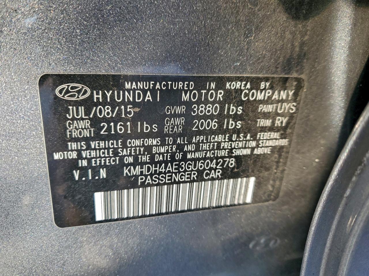 2016 HYUNDAI ELANTRA SE photo 12
