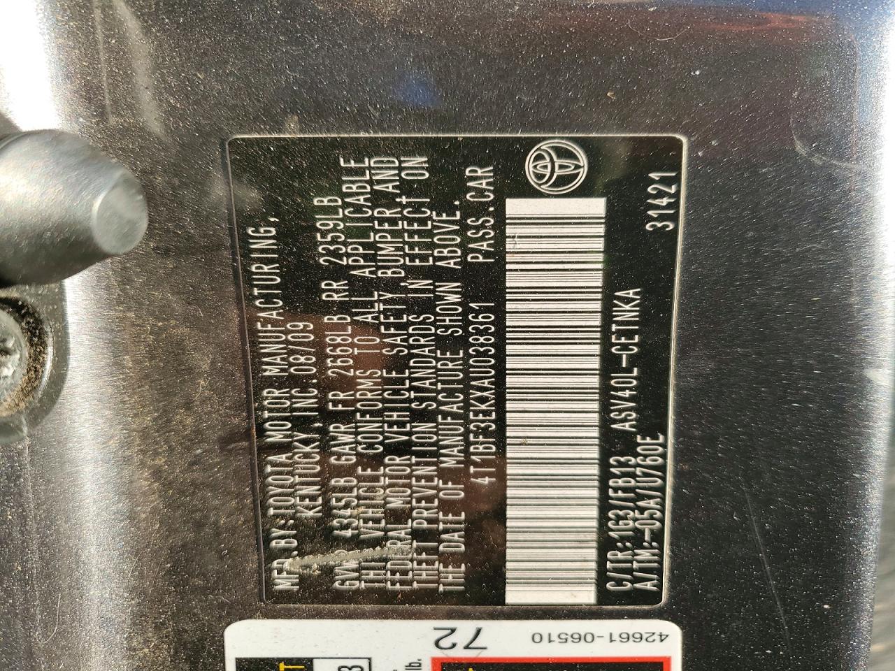 2010 TOYOTA CAMRY BASE photo 13