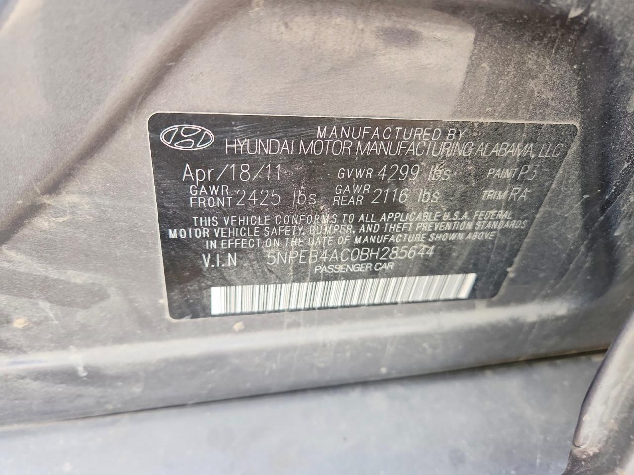 2011 HYUNDAI SONATA GLS photo 12