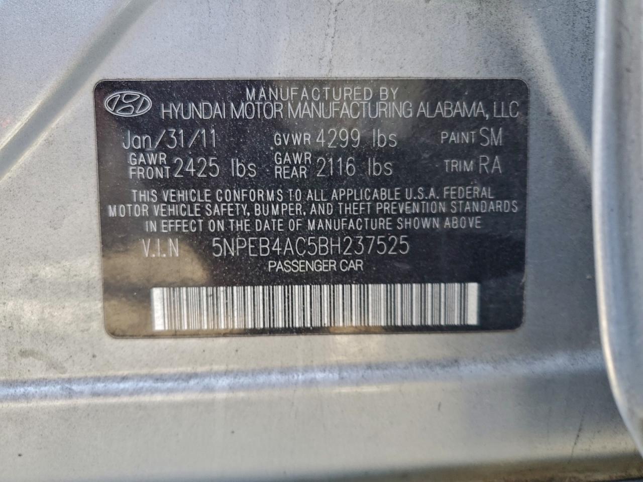 2011 HYUNDAI SONATA GLS photo 12