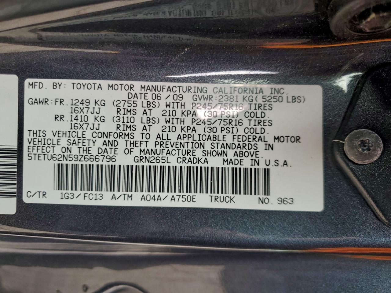 2009 TOYOTA TACOMA PRERUNNER ACCESS CAB photo 12