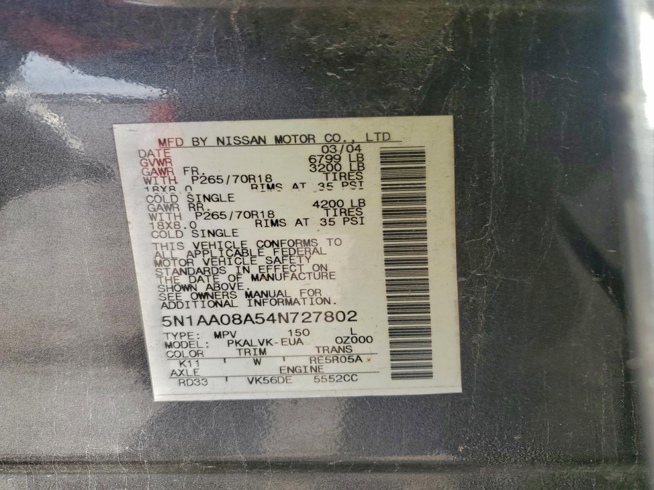 2004 NISSAN ARMADA SE photo 13