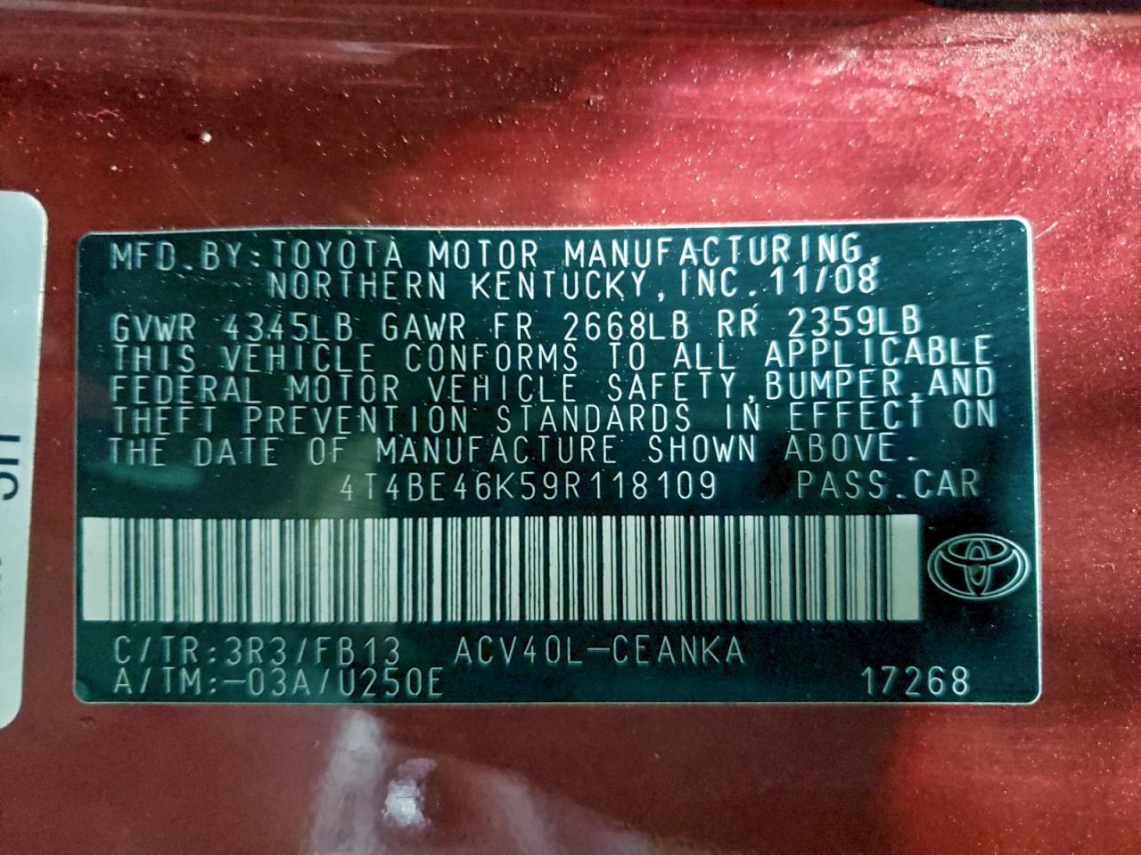 2009 TOYOTA CAMRY BASE photo 12