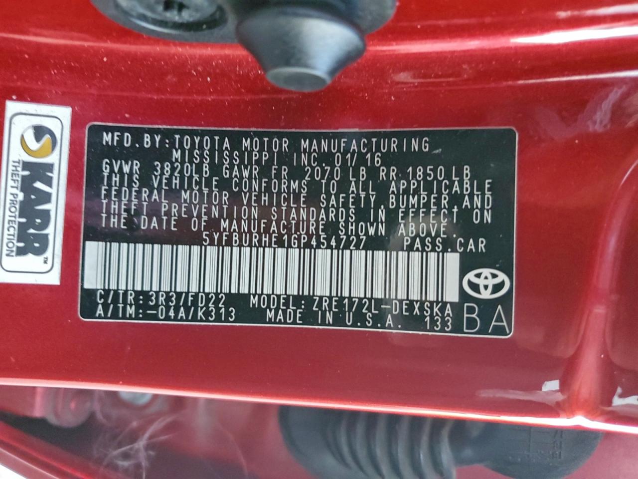 2016 TOYOTA COROLLA L photo 12
