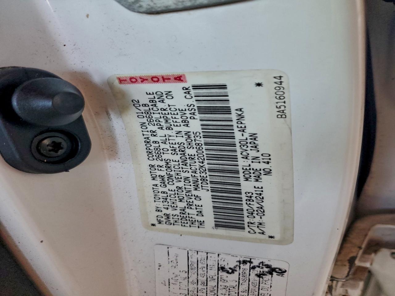 2002 TOYOTA CAMRY LE photo 34