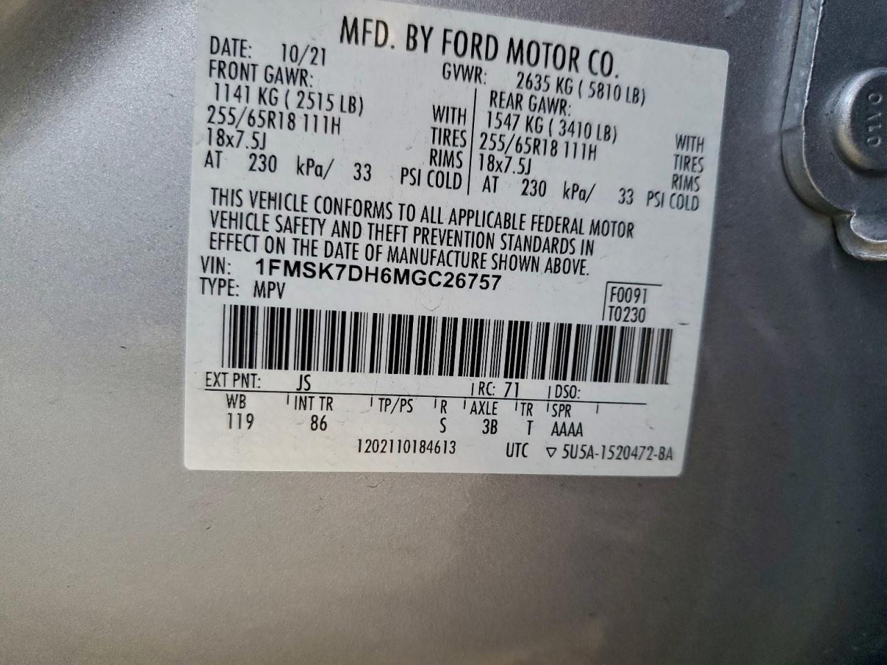 2021 FORD EXPLORER XLT photo 14