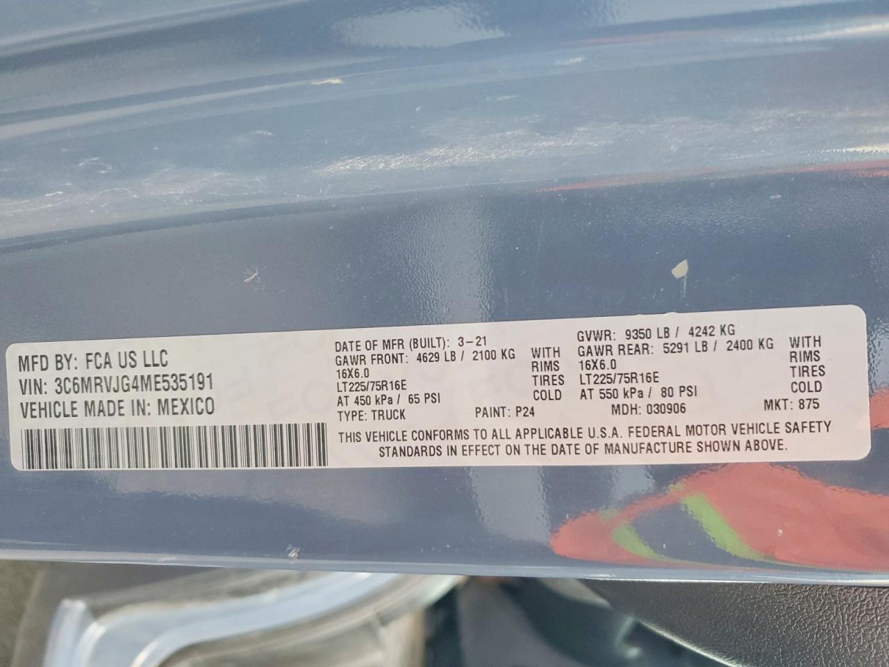2021 RAM PROMASTER 3500 DELIVERY VAN photo 12