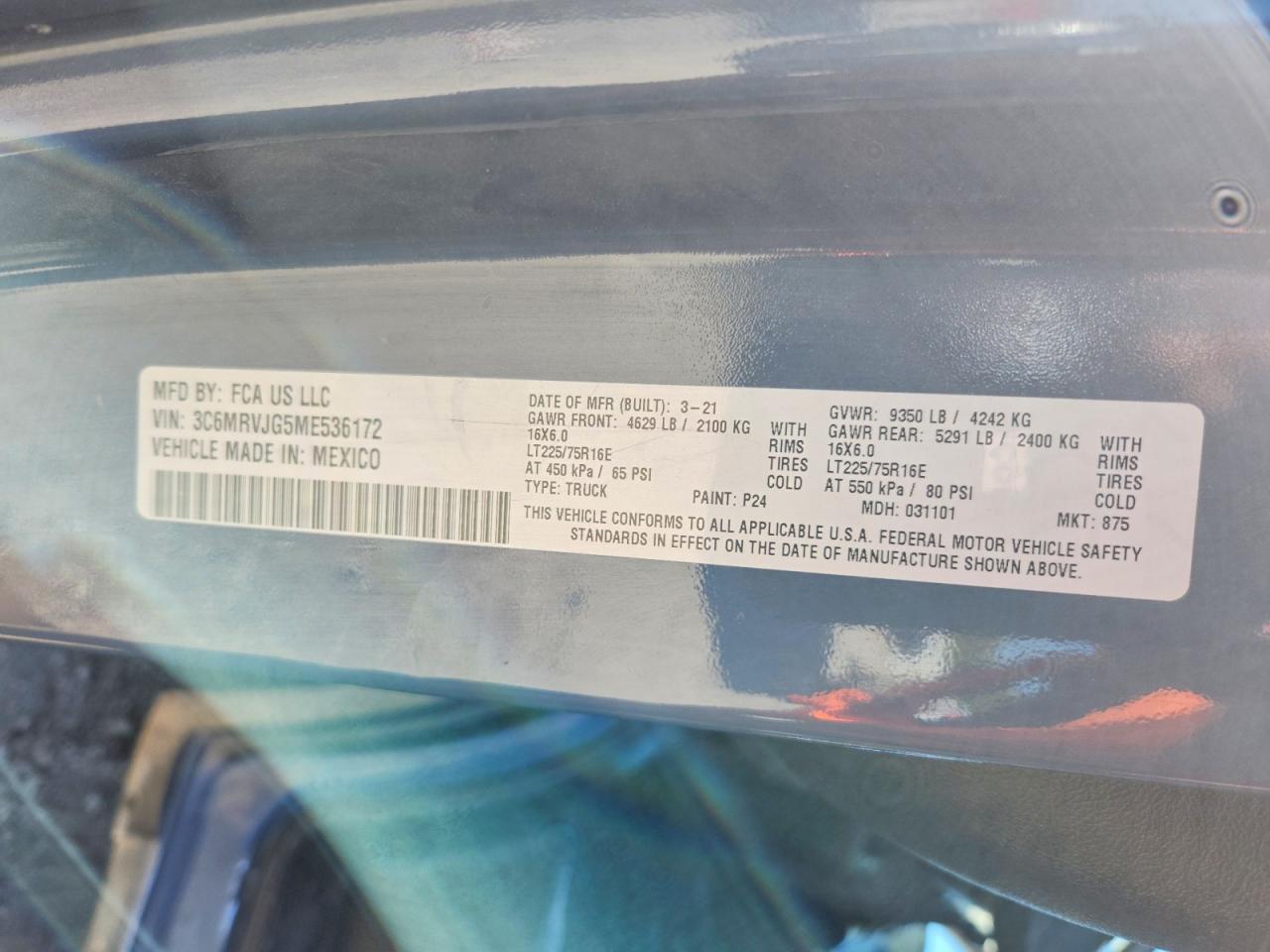 2021 RAM PROMASTER 3500 DELIVERY VAN photo 13