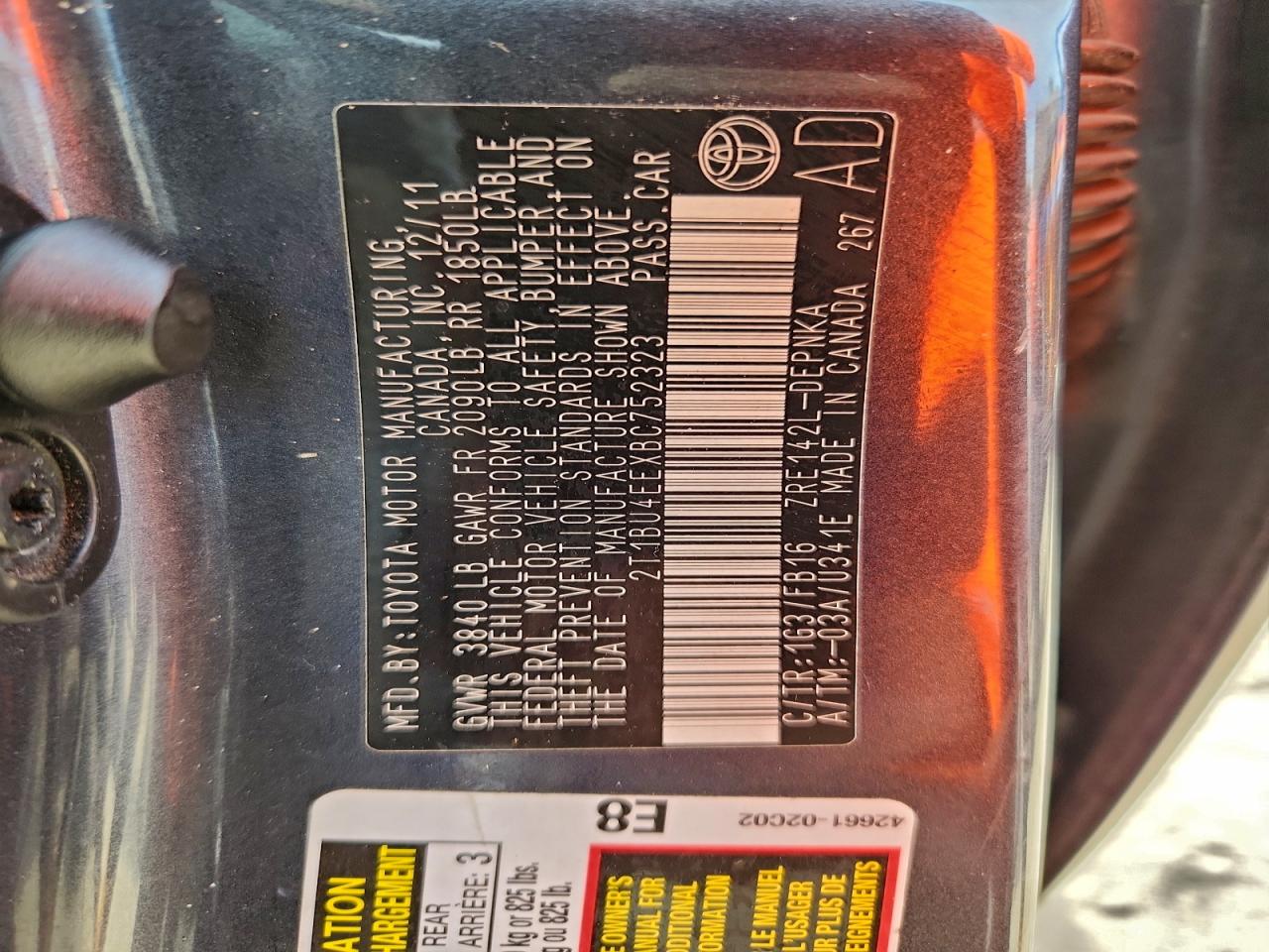 2011 TOYOTA COROLLA BASE photo 23
