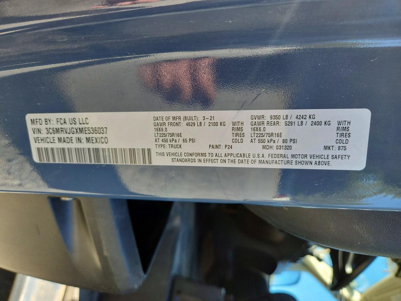2021 RAM PROMASTER 3500 DELIVERY VAN photo 13