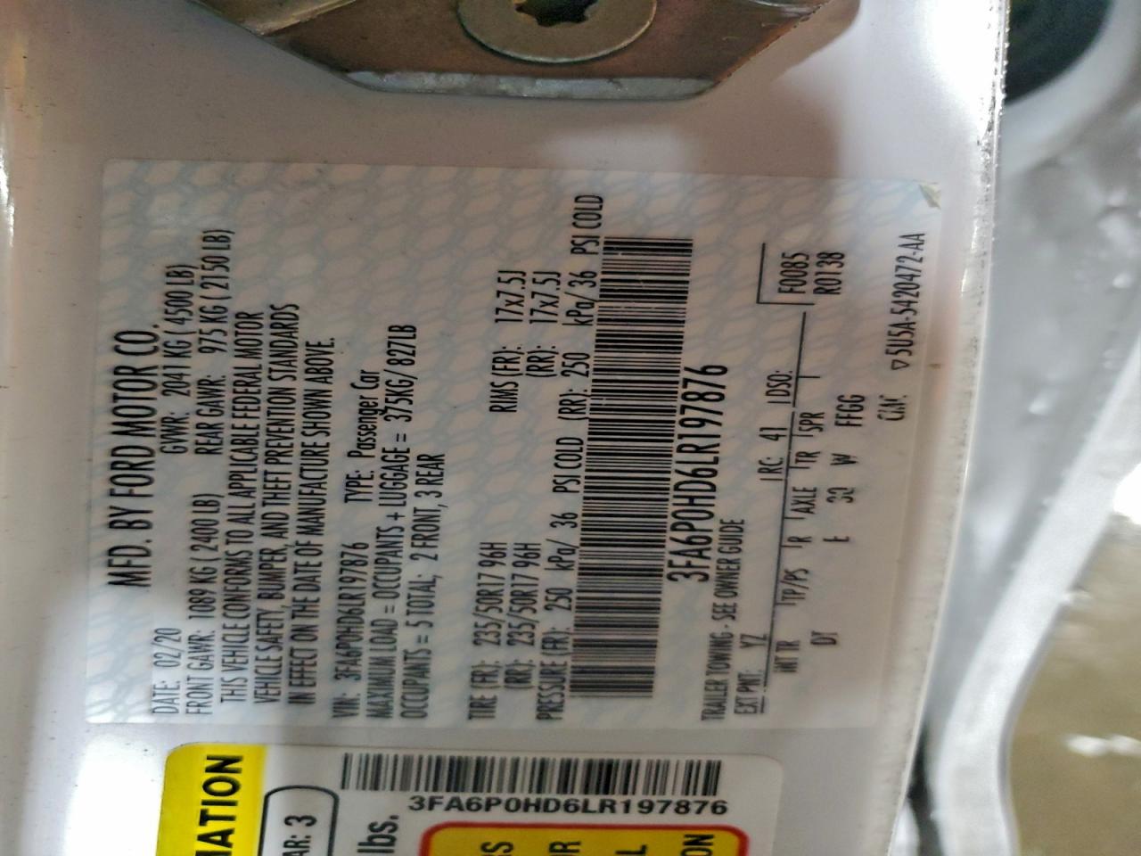 2020 FORD FUSION SE photo 23