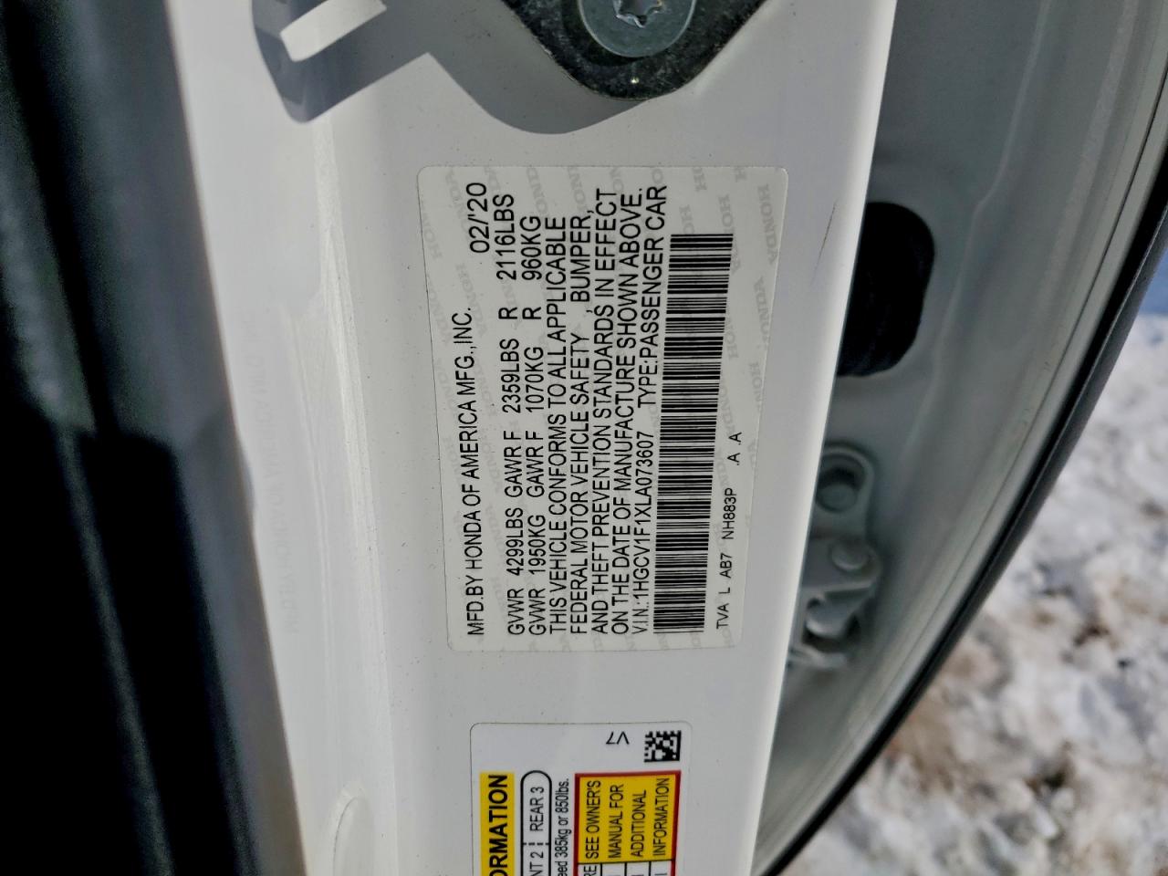2020 HONDA ACCORD LX photo 12